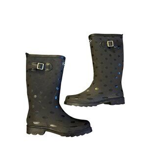 K Komforme Black Polka Dot Waterproof Rubber Rain Boots Size 8